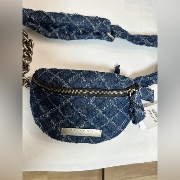 NWT Kurt Geiger Small Brixton Denim Quilt Belt Bag - Picture 12 of 14